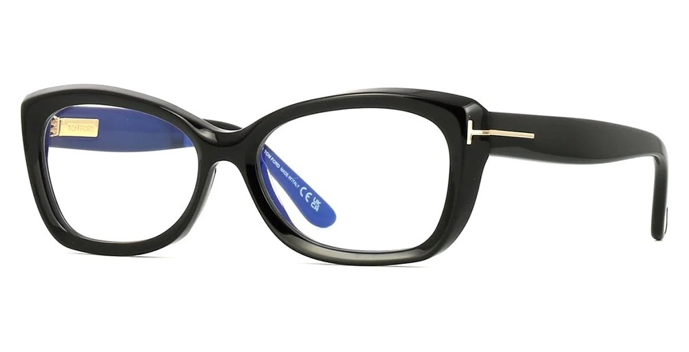 Tom Ford TF6046-B ECO - 001 - 55 - AVEC DES VERRES À FILTRE ANTI LUMIÈRE BLEU-VIOLET Cadres optiques Noir Œil de chat