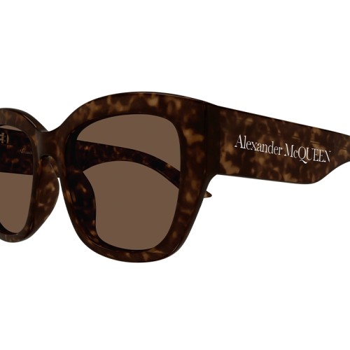 Alexander McQueen AM0451SA - 002 - 55 Lunettes de soleil Marron, À motifs Coussin arrondi