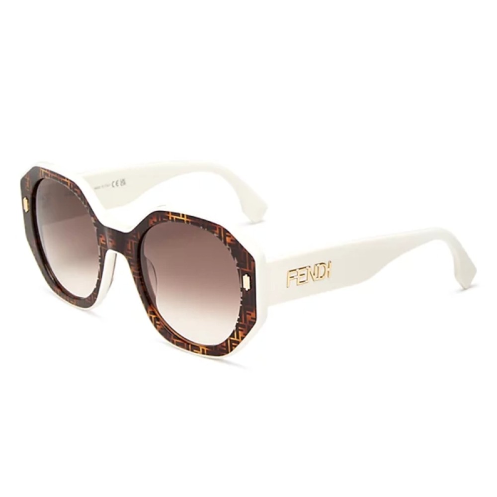Fendi FE40045I - 55F - 54 Lunettes de soleil Havane, Blanc Angulaire