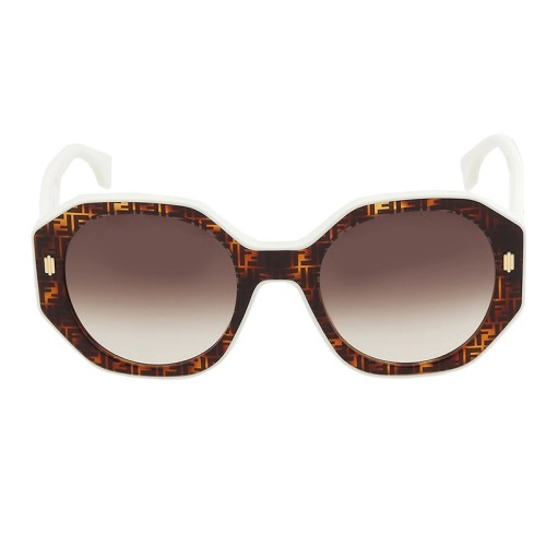 Fendi FE40045I - 55F - 54 Lunettes de soleil Havane, Blanc Angulaire