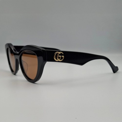 Gucci GG0957S - 003 - 51 Lunettes de soleil Noir, Or Œil de chat