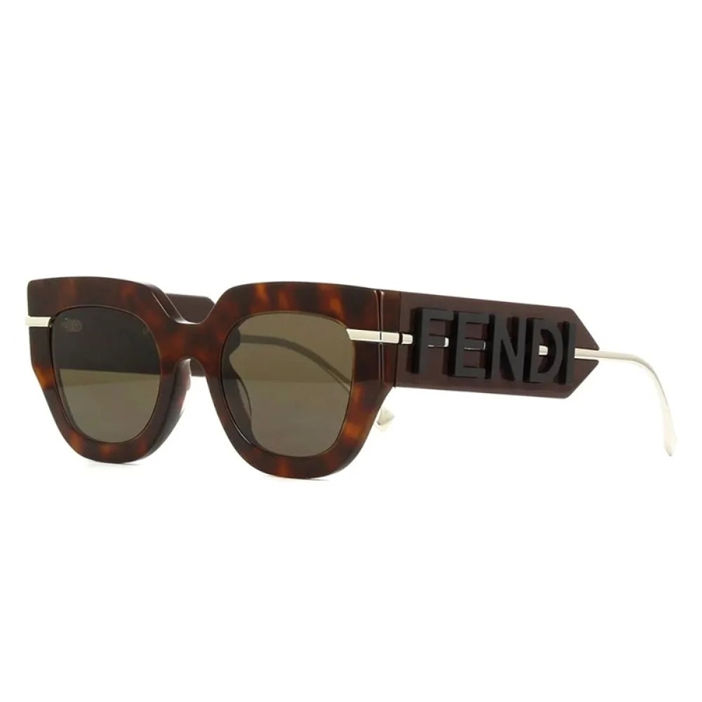 Fendi FE40097F - 52E - 51 Lunettes de soleil Havane, Or Œil de chat