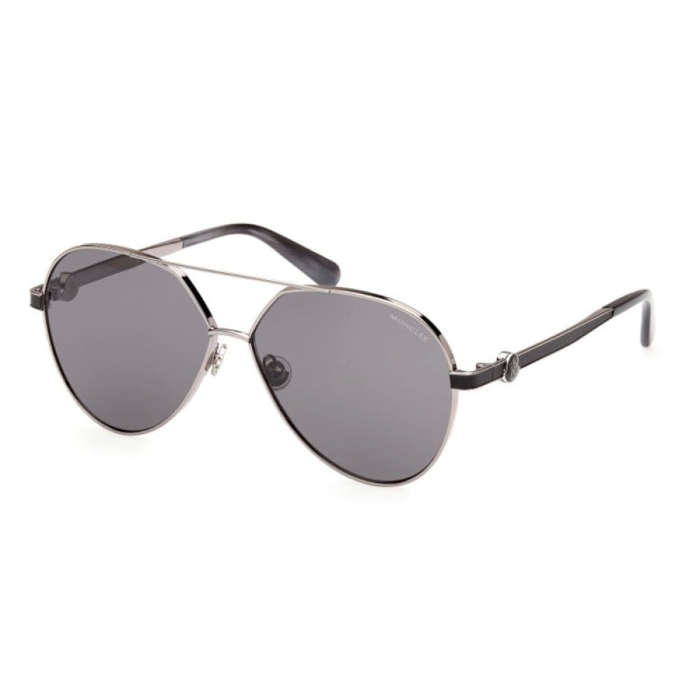 Moncler ML0263 VIZTA - 14A - 59 Lunettes de soleil Argent, Noir Pilote (Aviateur)