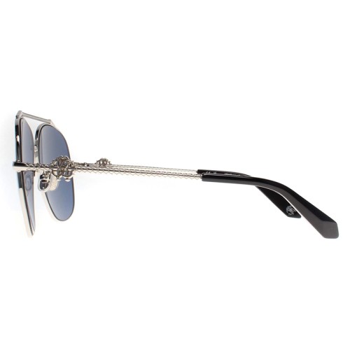 Roberto Cavalli SRC008V - 0579 - 62 Lunettes de soleil Argent, Noir Pilote (Aviateur)