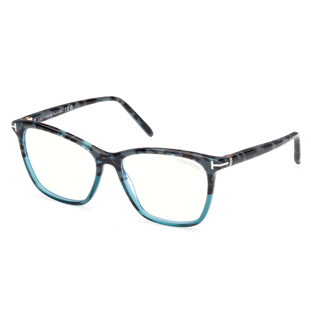 Tom Ford TF5989-F-B - 055 - 55 - AVEC DES VERRES À FILTRE ANTI LUMIÈRE BLEU-VIOLET Cadres optiques Noir, Bleu, À motifs Angulaire