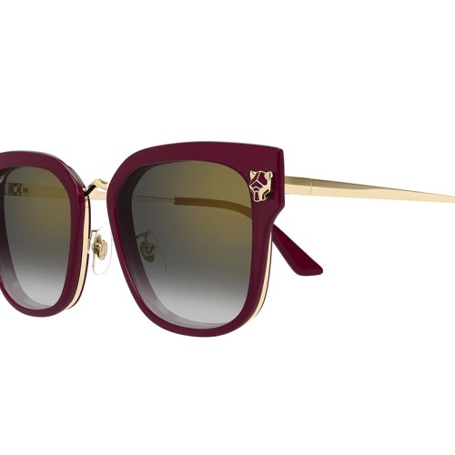 Cartier CT0509SA - 003 - 55 Lunettes de soleil Bordeaux, Or Angulaire