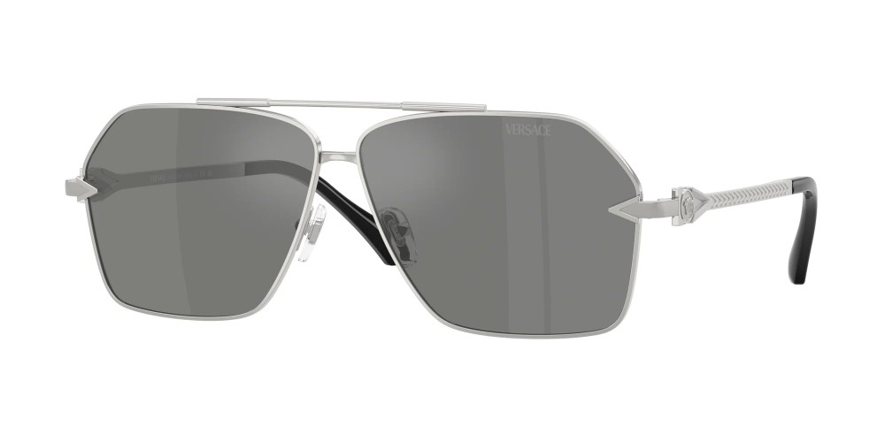 VERSACE VE2284 - ​10006G - ​63 Lunettes de soleil Argent, Noir Pilote (Aviateur)