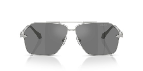 VERSACE VE2284 - ​10006G - ​63 Lunettes de soleil Argent, Noir Pilote (Aviateur)