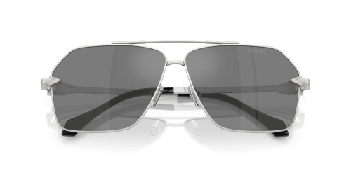 VERSACE VE2284 - ​10006G - ​63 Lunettes de soleil Argent, Noir Pilote (Aviateur)