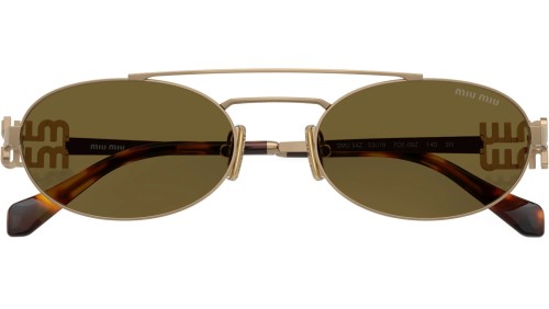 MIU MIU MU 54ZS - 7OE09Z - 53 Lunettes de soleil Or, Havane Ovale
