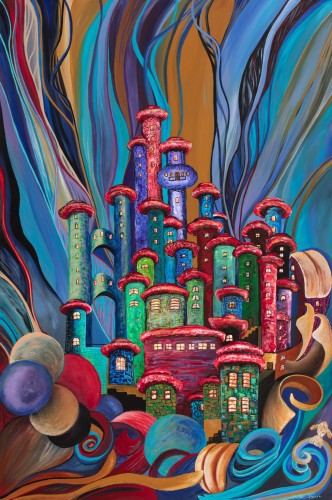 Fanni Mikó - Peintures - FLOATING CITY - 2024, ACRYLIC, CANVAS - 120 X 80