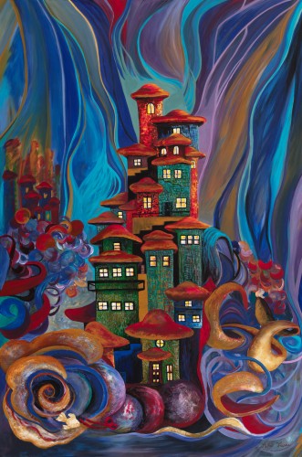 Fanni Mikó - Peintures - FLOATING VILLAGE - 2024, ACRYLIC, CANVAS - 120 X 80