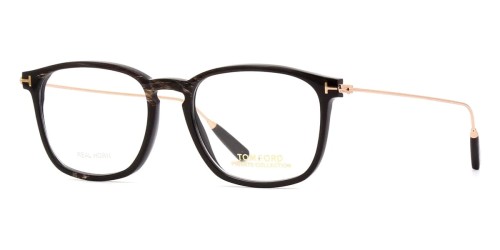 Tom Ford FT5722-Private Collection REAL HORN - 063 - 52 Cadres optiques Corne de buffle noire véritable et or rose brillant Angulaire