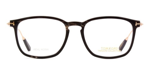 Tom Ford FT5722-Private Collection REAL HORN - 063 - 52 Cadres optiques Corne de buffle noire véritable et or rose brillant Angulaire