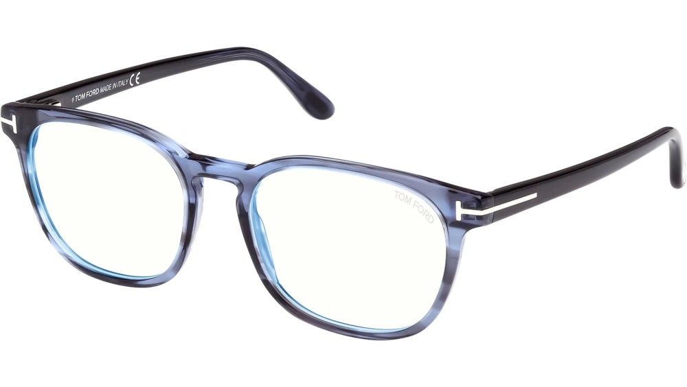 Tom Ford FT5868-B - 092 - 51 - AVEC DES VERRES À FILTRE ANTI LUMIÈRE BLEU-VIOLET Cadres optiques Bleu rayé Angulaire/Adouci