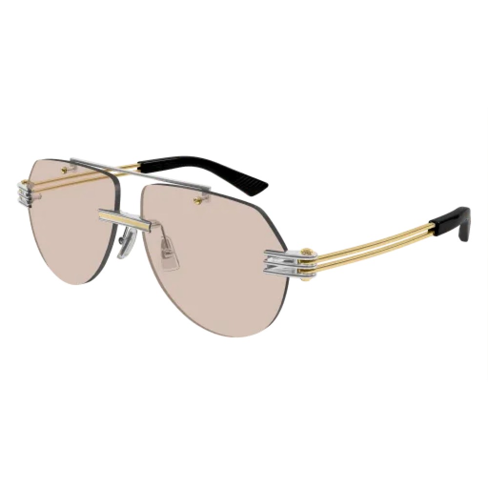 Bottega Veneta BV1342S - 002 - 59 Lunettes de soleil Argent, Or Pilote (Aviateur)