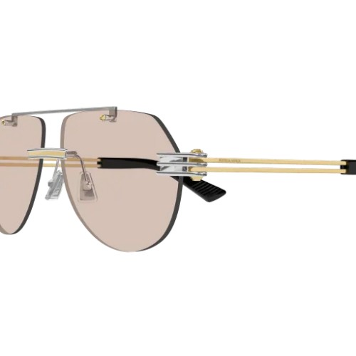 Bottega Veneta BV1342S - 002 - 59 Lunettes de soleil Argent, Or Pilote (Aviateur)