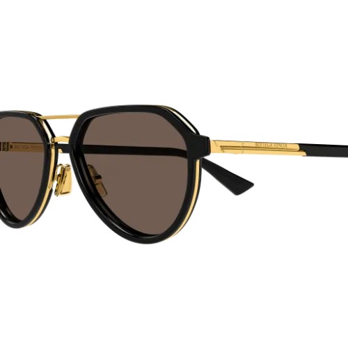 Bottega Veneta BV1373S - 001 - 55 Lunettes de soleil Noir, Or Pilote (Aviateur)