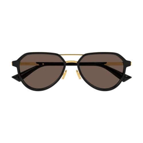 Bottega Veneta BV1373S - 001 - 55 Lunettes de soleil Noir, Or Pilote (Aviateur)