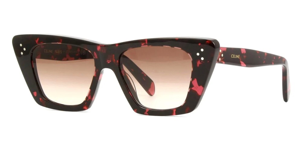 Celine CL40187I - 55F - 51 Lunettes de soleil Rouge, À motifs, Noir Œil de chat