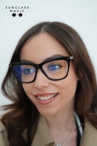 Tom Ford TF6064-B-ECO - 001 - 56 - AVEC DES VERRES À FILTRE ANTI LUMIÈRE BLEU-VIOLET Cadres optiques Noir Œil de chat