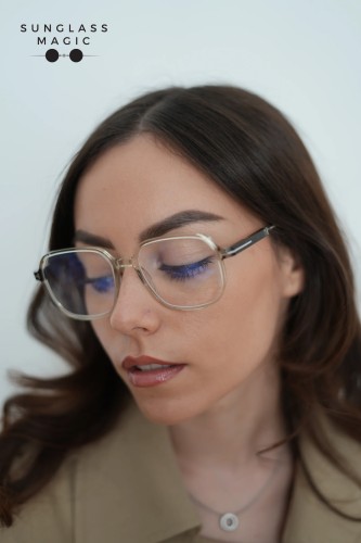 Tom Ford TF5911-B ECO - 093 - 53 - AVEC DES VERRES À FILTRE ANTI LUMIÈRE BLEU-VIOLET Cadres optiques Transparent, Marron Angulaire