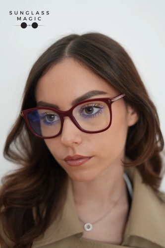Tom Ford TF6089-B - 069 - 54 - AVEC DES VERRES À FILTRE ANTI LUMIÈRE BLEU-VIOLET Cadres optiques Bordeaux Coussin arrondi