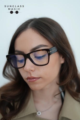 Tom Ford FT5878-B - 052 - 55 - AVEC DES VERRES À FILTRE ANTI LUMIÈRE BLEU-VIOLET Cadres optiques Havane foncé Œil de chat