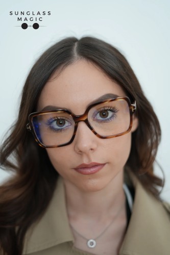 Tom Ford TF6063-B - 055 - 56 - AVEC DES VERRES À FILTRE ANTI LUMIÈRE BLEU-VIOLET Cadres optiques Havane Angulaire