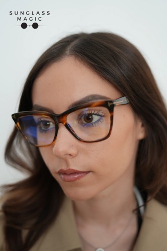 Tom Ford TF6064-B - 055 - 56 - AVEC DES VERRES À FILTRE ANTI LUMIÈRE BLEU-VIOLET Cadres optiques Havane Œil de chat