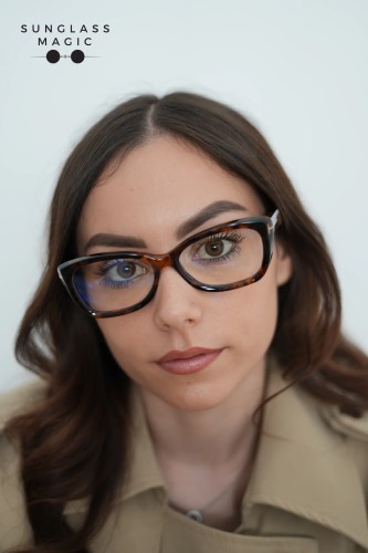 Tom Ford TF6046-B ECO - 052 - 55 - AVEC DES VERRES À FILTRE ANTI LUMIÈRE BLEU-VIOLET Cadres optiques Brillant/havane foncé Œil de chat