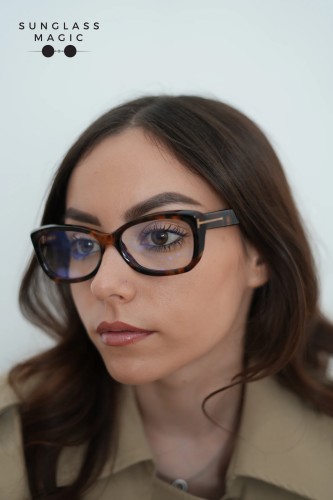 Tom Ford TF6046-B ECO - 052 - 55 - AVEC DES VERRES À FILTRE ANTI LUMIÈRE BLEU-VIOLET Cadres optiques Brillant/havane foncé Œil de chat