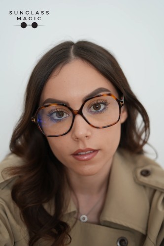 Tom Ford TF6062-B - 053 - 57 - AVEC DES VERRES À FILTRE ANTI LUMIÈRE BLEU-VIOLET Cadres optiques Havane Angulaire