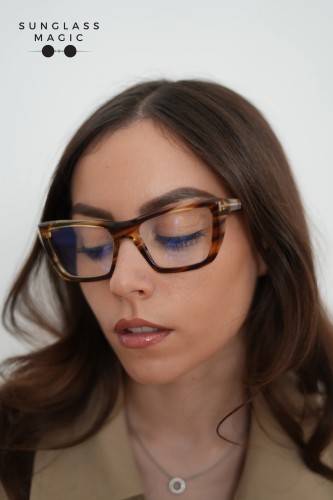 Tom Ford TF6047-B - 055 - 54 - AVEC DES VERRES À FILTRE ANTI LUMIÈRE BLEU-VIOLET Cadres optiques Havane Angulaire