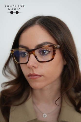 Tom Ford TF6047-B - 055 - 54 - AVEC DES VERRES À FILTRE ANTI LUMIÈRE BLEU-VIOLET Cadres optiques Havane Angulaire