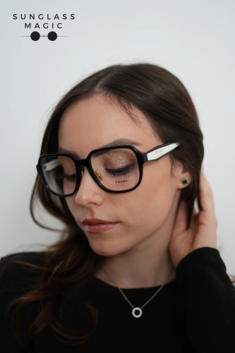 PRADA PR B07VD - ​16K1O1 - ​56 Cadres optiques Noir, Blanc Angulaire
