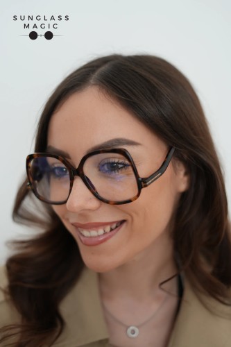 Tom Ford TF5968-B ECO - 052 - 54 - AVEC DES VERRES À FILTRE ANTI LUMIÈRE BLEU-VIOLET Cadres optiques Havane Angulaire
