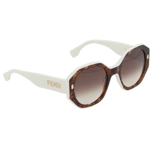 Fendi FE40045I - 55F - 54 Lunettes de soleil Havane, Blanc Angulaire