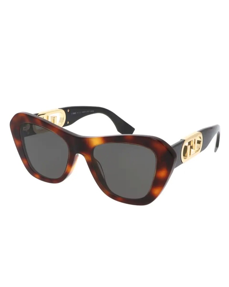 Fendi FE40064I - 53A - 52 Lunettes de soleil Havane, Noir Œil de chat