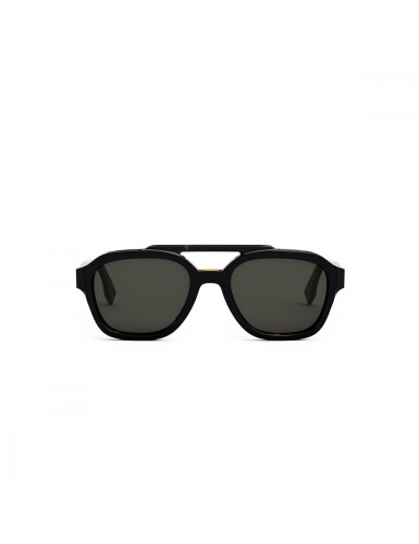 Fendi FE40076U - 01A - 52 Lunettes de soleil Noir, Havane foncé Pilote (Aviateur)