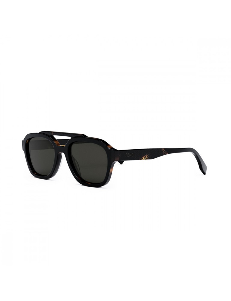 Fendi FE40076U - 01A - 52 Lunettes de soleil Noir, Havane foncé Pilote (Aviateur)