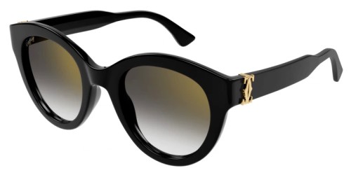 Cartier CT0436S - 001 - 50 Lunettes de soleil Noir, Or Coussin arrondi