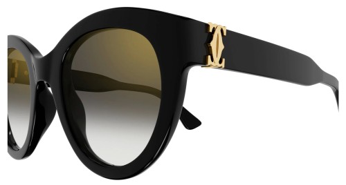 Cartier CT0436S - 001 - 50 Lunettes de soleil Noir, Or Coussin arrondi