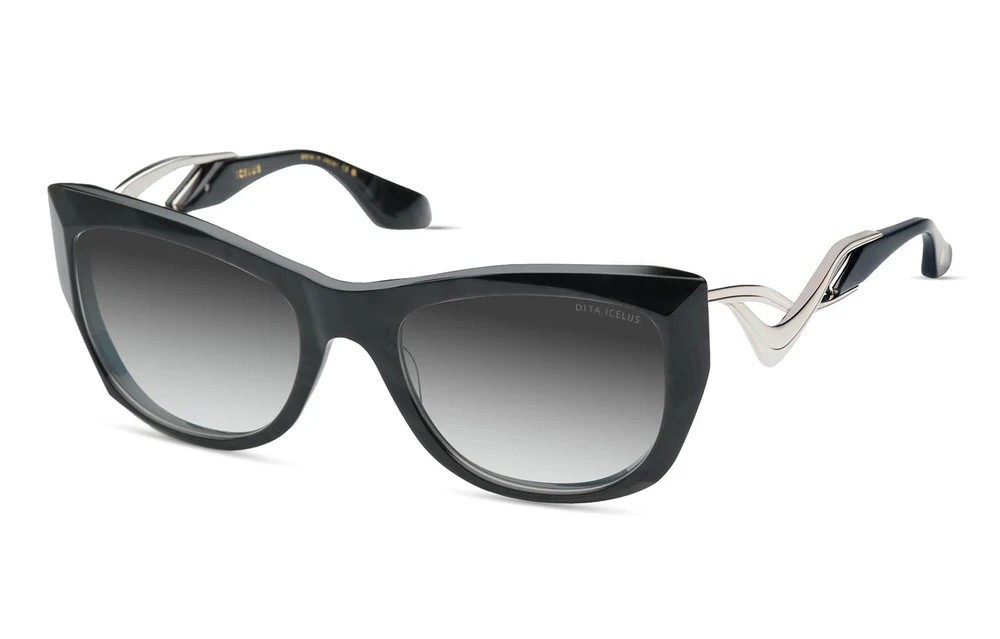 Dita ICELUS DTS438-A - 02 - 55 Lunettes de soleil Argent, Noir Coussin arrondi