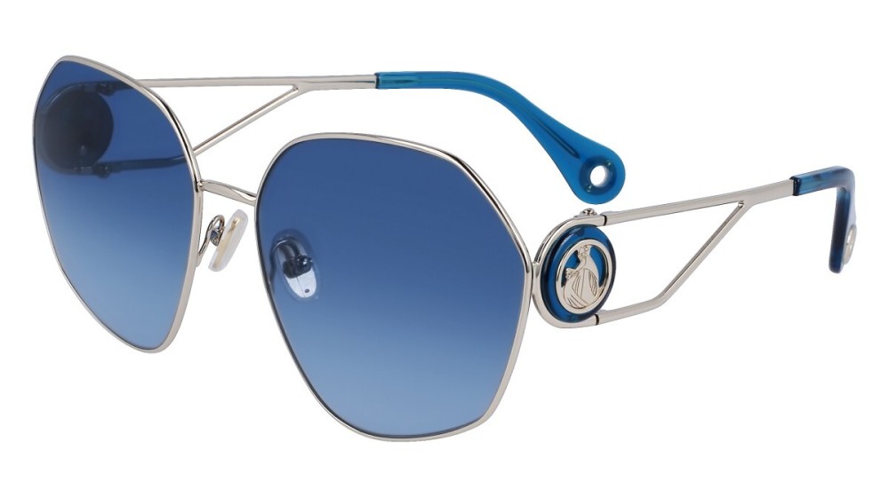 Lanvin LNV127S - 721 - 62 Lunettes de soleil Argent, Bleu Angulaire