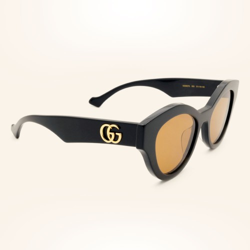 Gucci GG0957S - 003 - 51 Lunettes de soleil Noir, Or Œil de chat