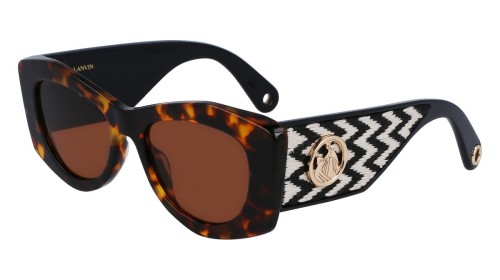 Lanvin LNV638S - 234 - 52 Lunettes de soleil Havane, Blanc, Noir à motifs Œil de chat