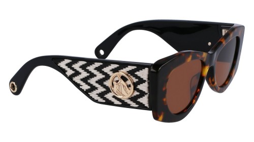 Lanvin LNV638S - 234 - 52 Lunettes de soleil Havane, Blanc, Noir à motifs Œil de chat