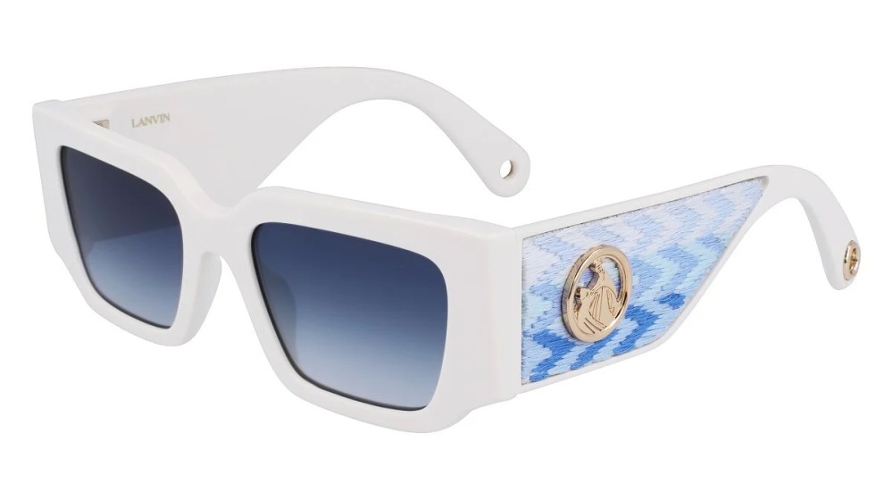 Lanvin LNV639S - 102 - 52 Lunettes de soleil Blanc, Bleu, À motifs Angulaire