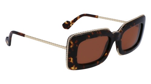 Lanvin LNV645S - 234 - 52 Lunettes de soleil Havane foncé, Or Angulaire
